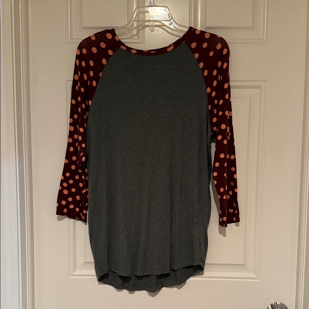 LuLaRoe Gray and Red Polka Dot Long Sleeve Top
